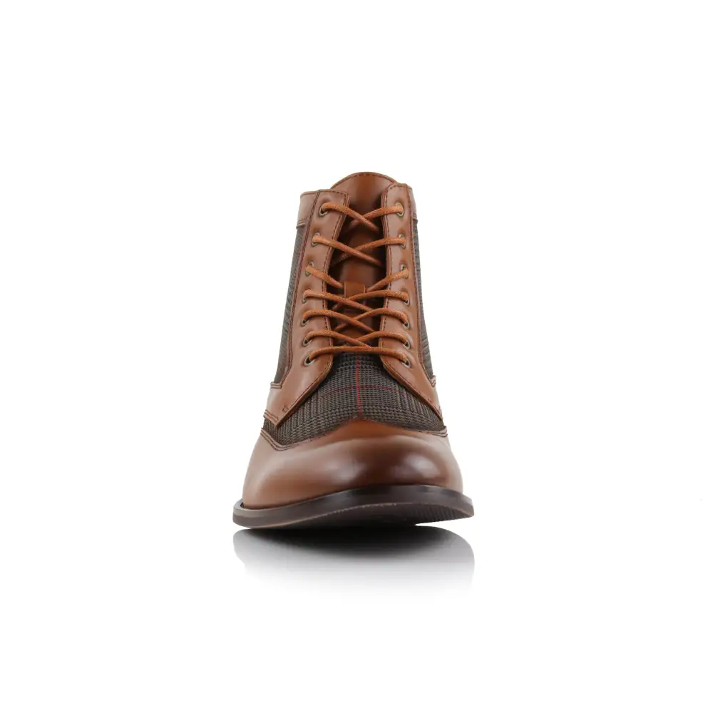 Faux-Leather Wingtip Lace-Up Brogue Boots