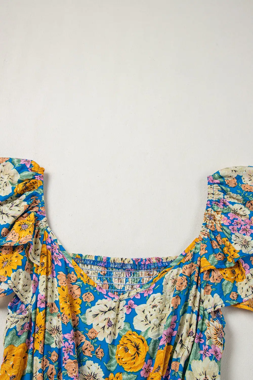 Floral Allover Print Shirred Panel Detail Jumpsuit