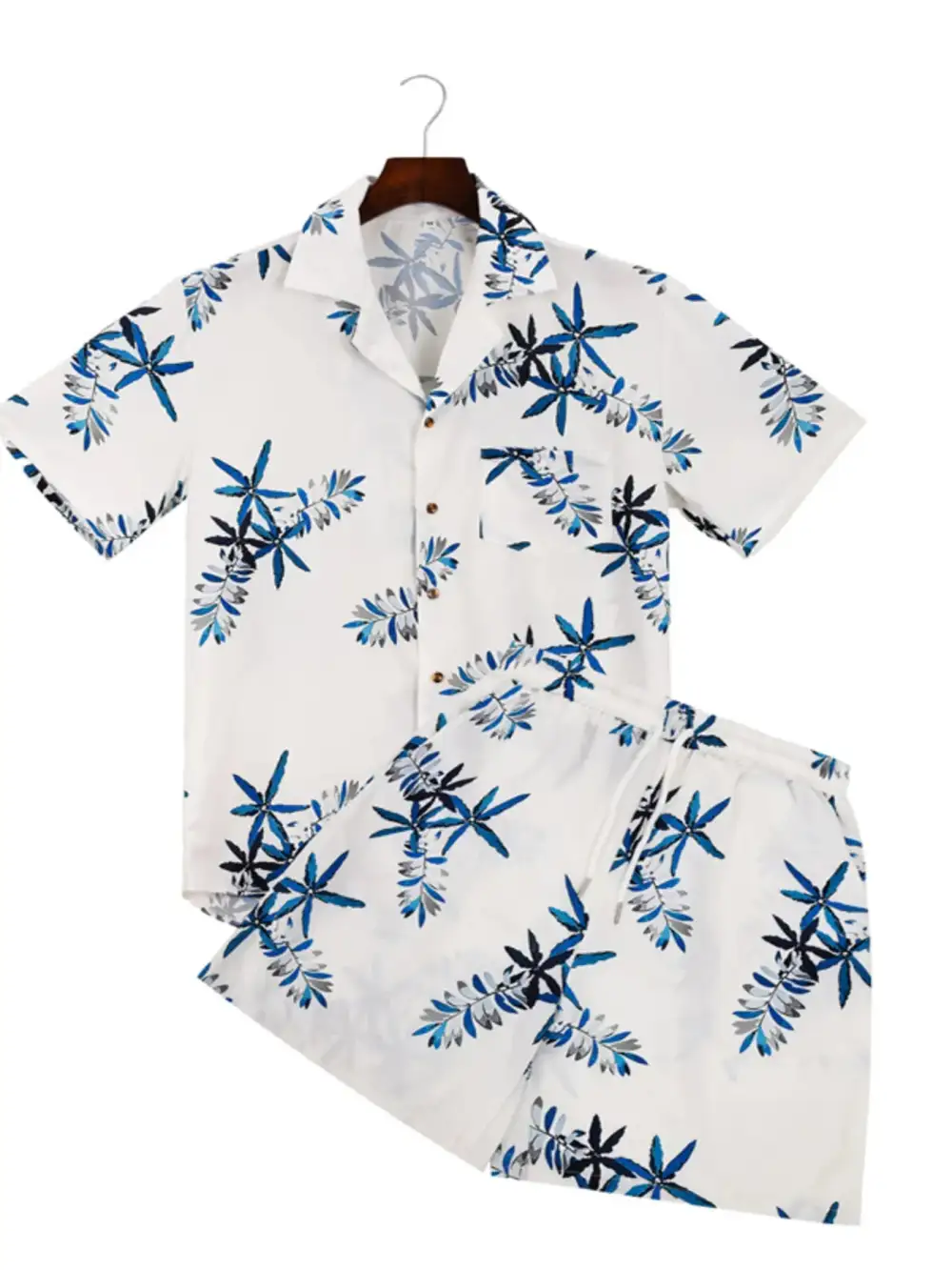Classic Button Up Printed Shirt And Shorts Set