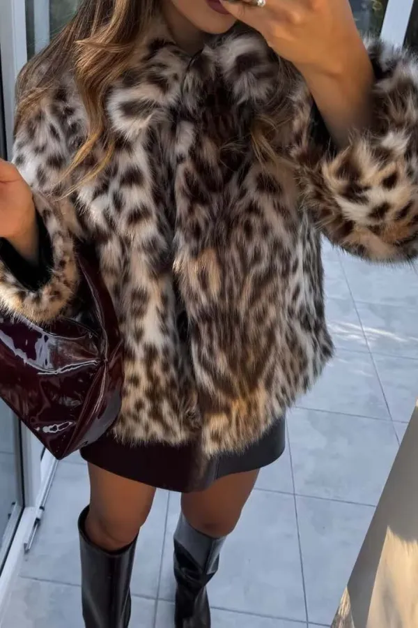 Leopard-Print Faux-Fur Cropped Coat