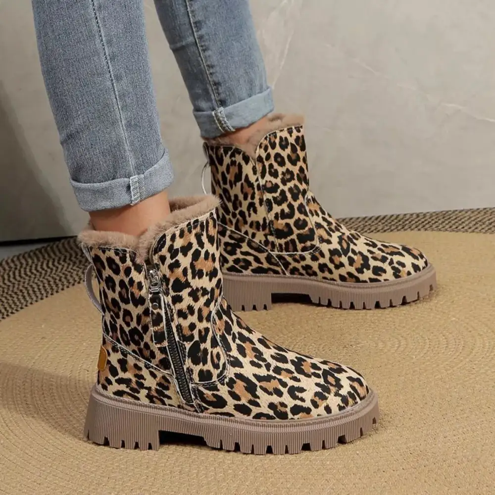 Print Fur Lined Ankle Boots