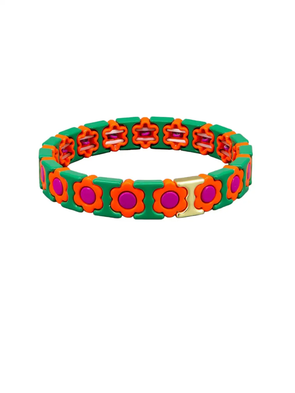 Daisy Pattern Enamel Tile Bracelet