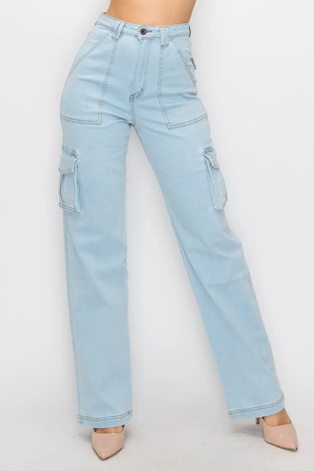 High-Rise Wide-Leg Cargo Jeans