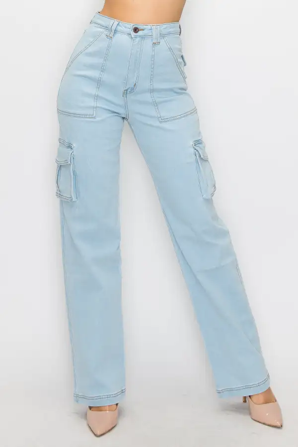 High-Rise Wide-Leg Cargo Jeans