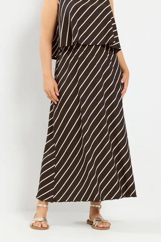 Chocolate Brown Stripe Maxi Skirt