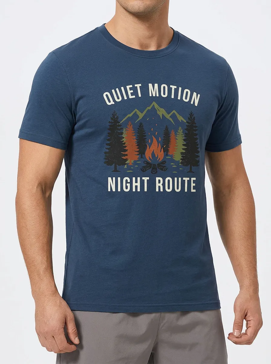 Men's Camping Nature Lover Mountain Campfire Printed T-shirt