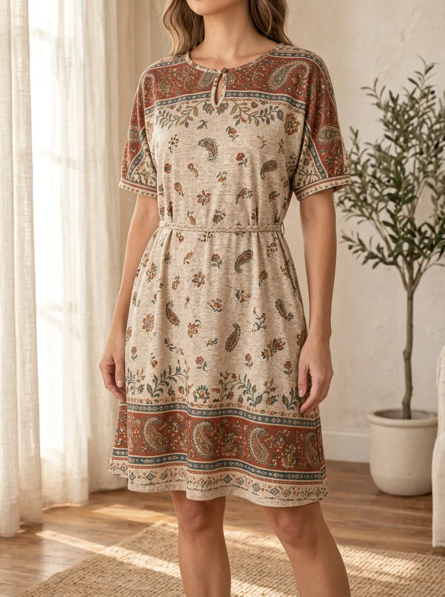 Women's Boho Vintage Paisley Floral Printed Dress