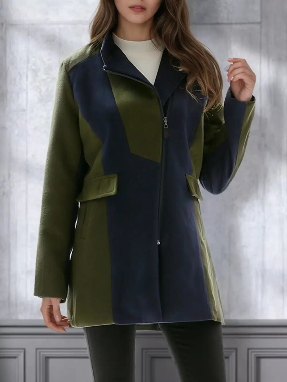 Color Block Zip Up Outerwear