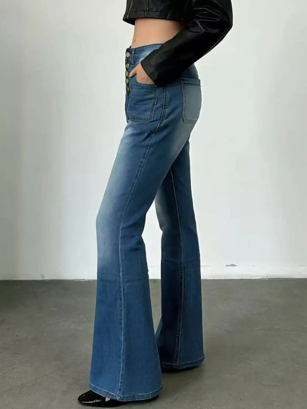 High-Waisted Button-Fly Flare Jeans