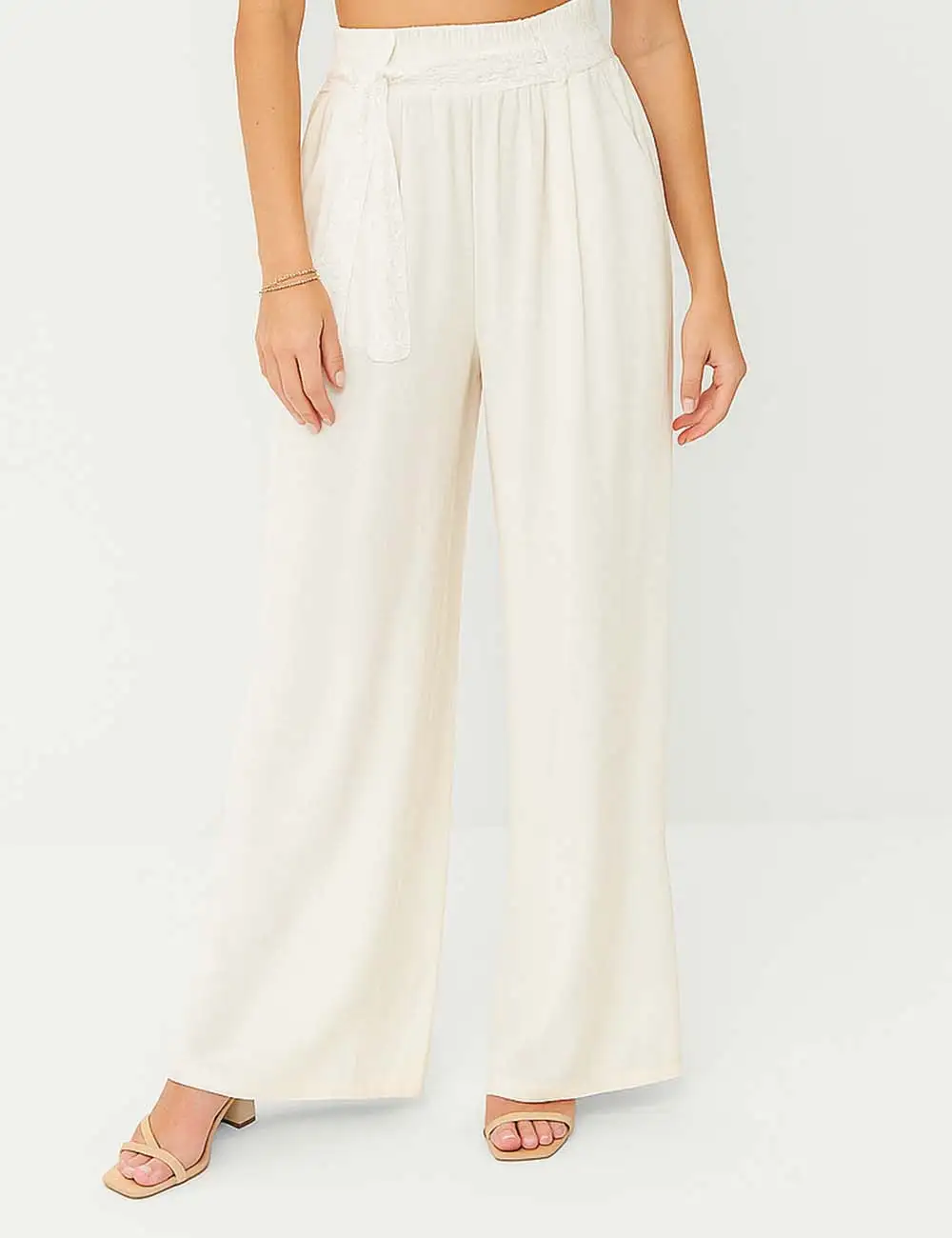 Lace Belt Wide Pants
