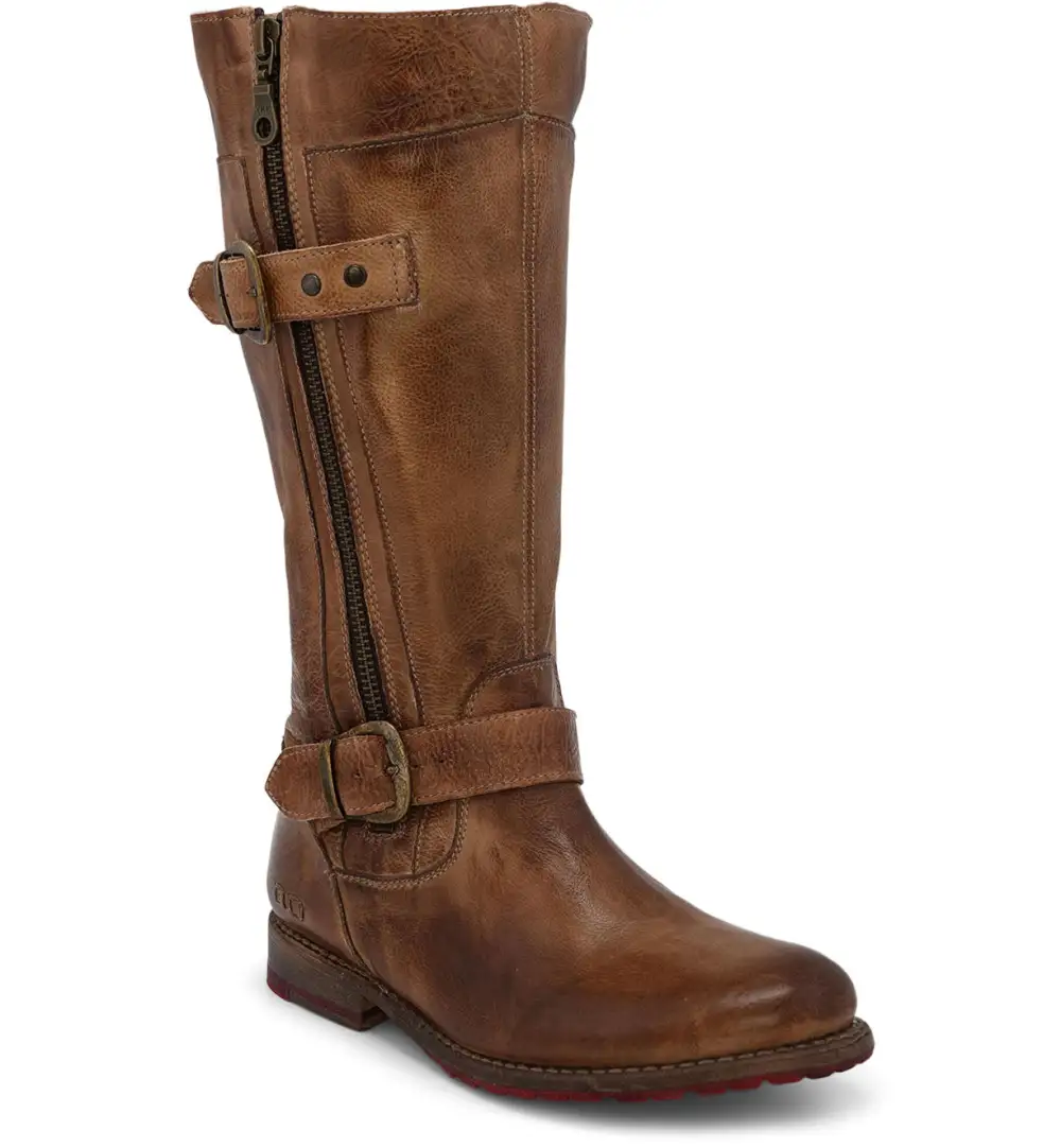 Women's Wide Calf Lug Sole Leather Heritage Knee High Boots