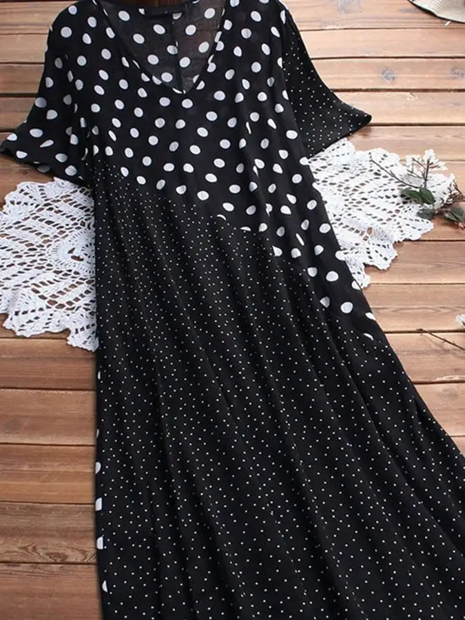 Summer Casual Polka Dot Print Collar Dress