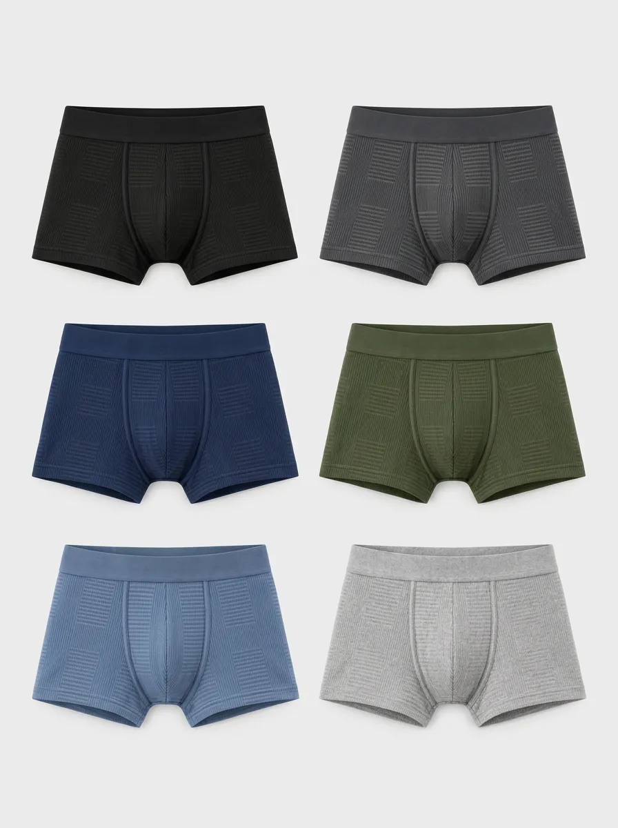 Men's Multi-Color Grid Knit Boxer Briefs 6-Pack