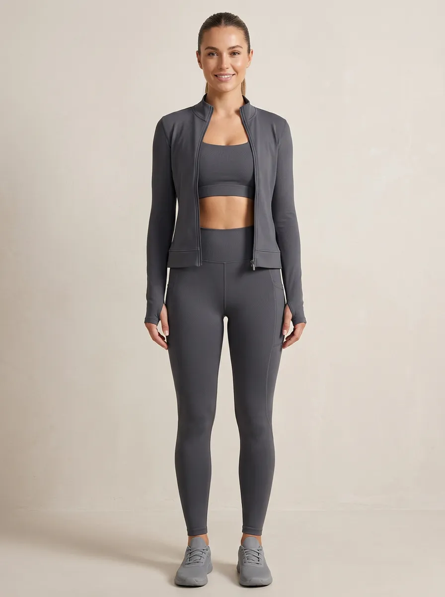 Performance-Inspired Zip Detail Training Look Women's Three Piece Activewear Set