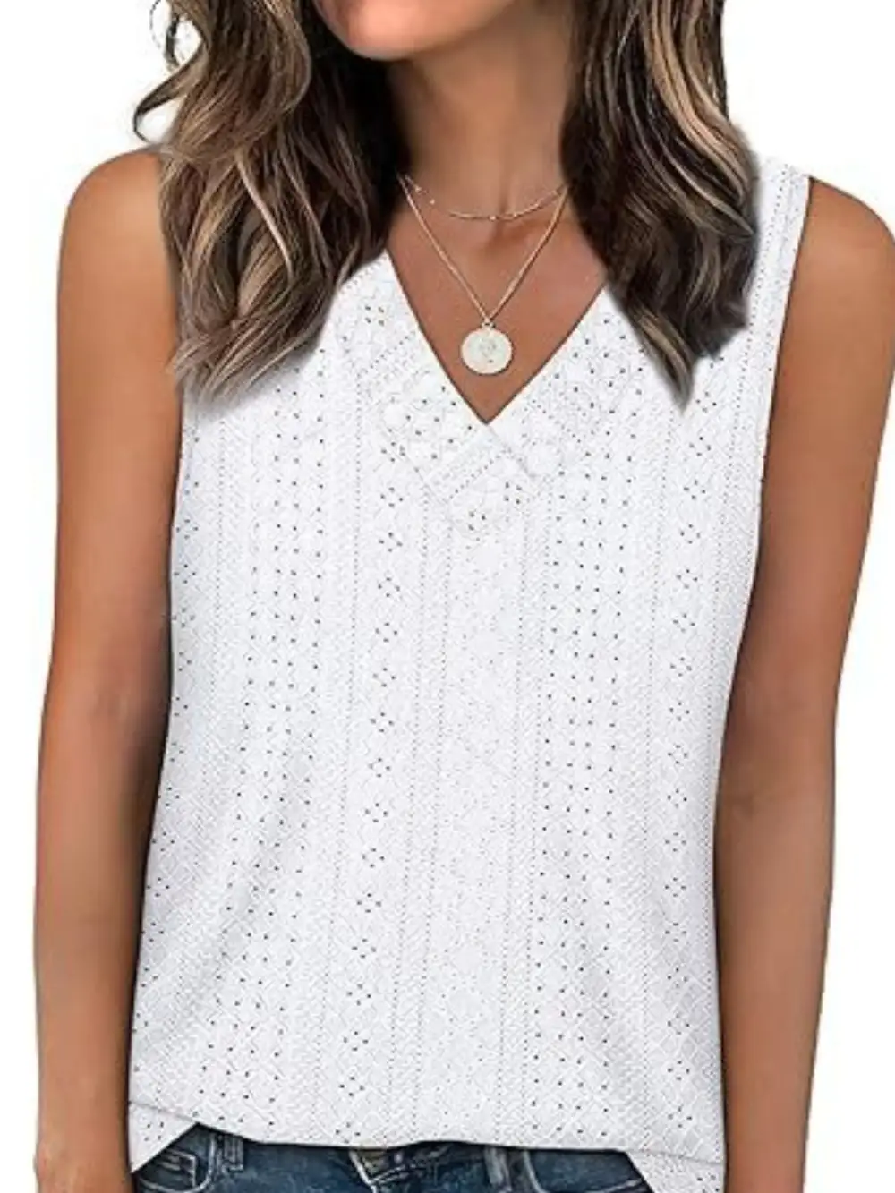 Eyelet V-Neck Tank