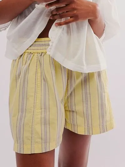 Relaxed Striped Elastic Waist Shorts