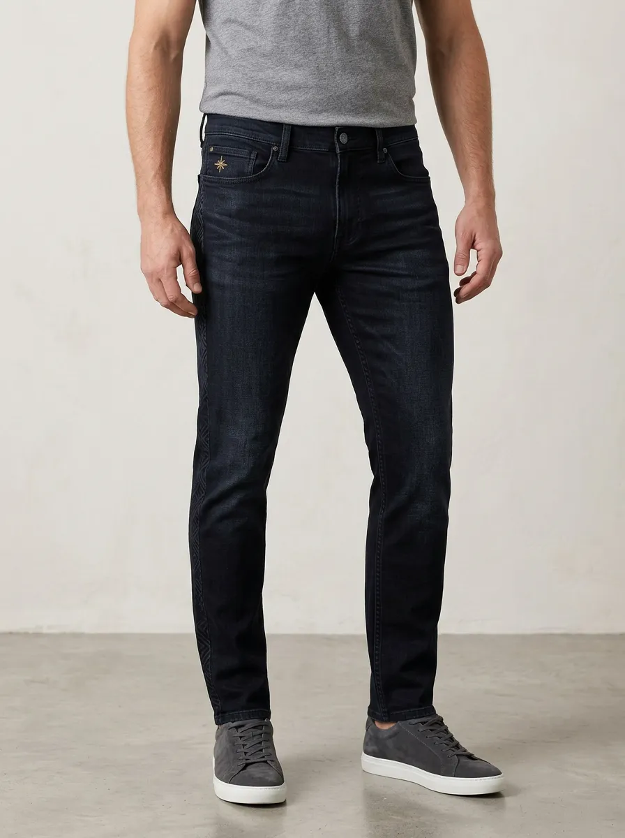 Men's Star Embroidery Geometric Side Striped Printed Stretch Jeans