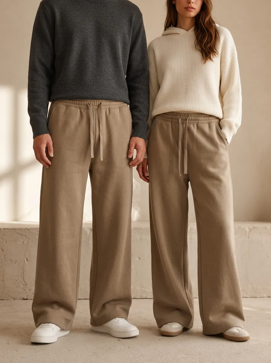 Unisex Drawstring Relaxed Wide-Leg Track Pants