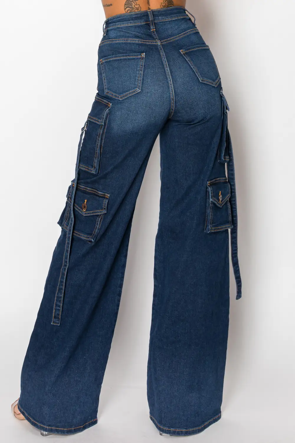 High-Rise Straight-Leg Cargo Jeans