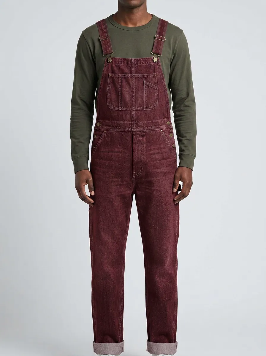 Men's Vintage Style Blue Denim Washed Bib Overalls