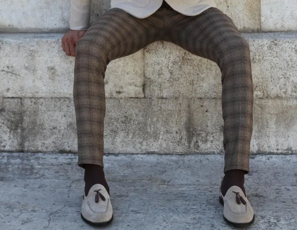 Refined Formal Inspired Slim Fit Plaid Tailored Trousers