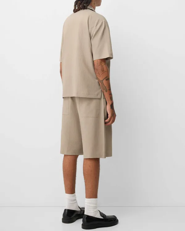 Zip Through Cotton Shirt In Khaki