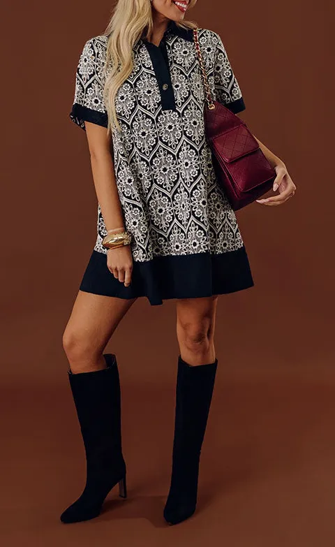 Embroidered Collared Relaxed Mini Dress