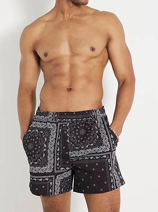 Men's Black Art Print Bandana Swim Briefs