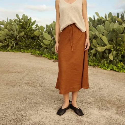 Tie Waist Sheer Midi Skirt