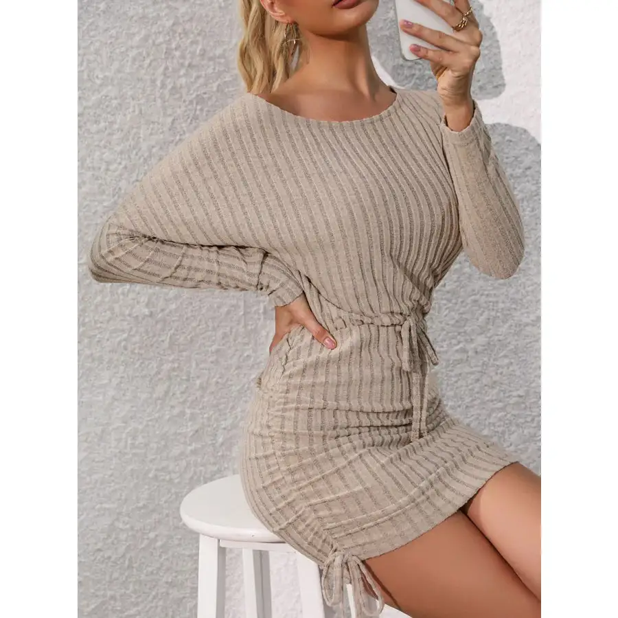 Flowy Everyday Round Neck Long Sleeve Mini Dress