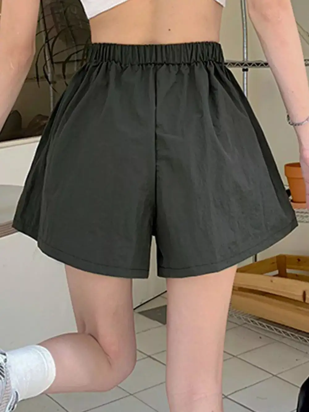 High-Waist Drawstring Cargo Shorts