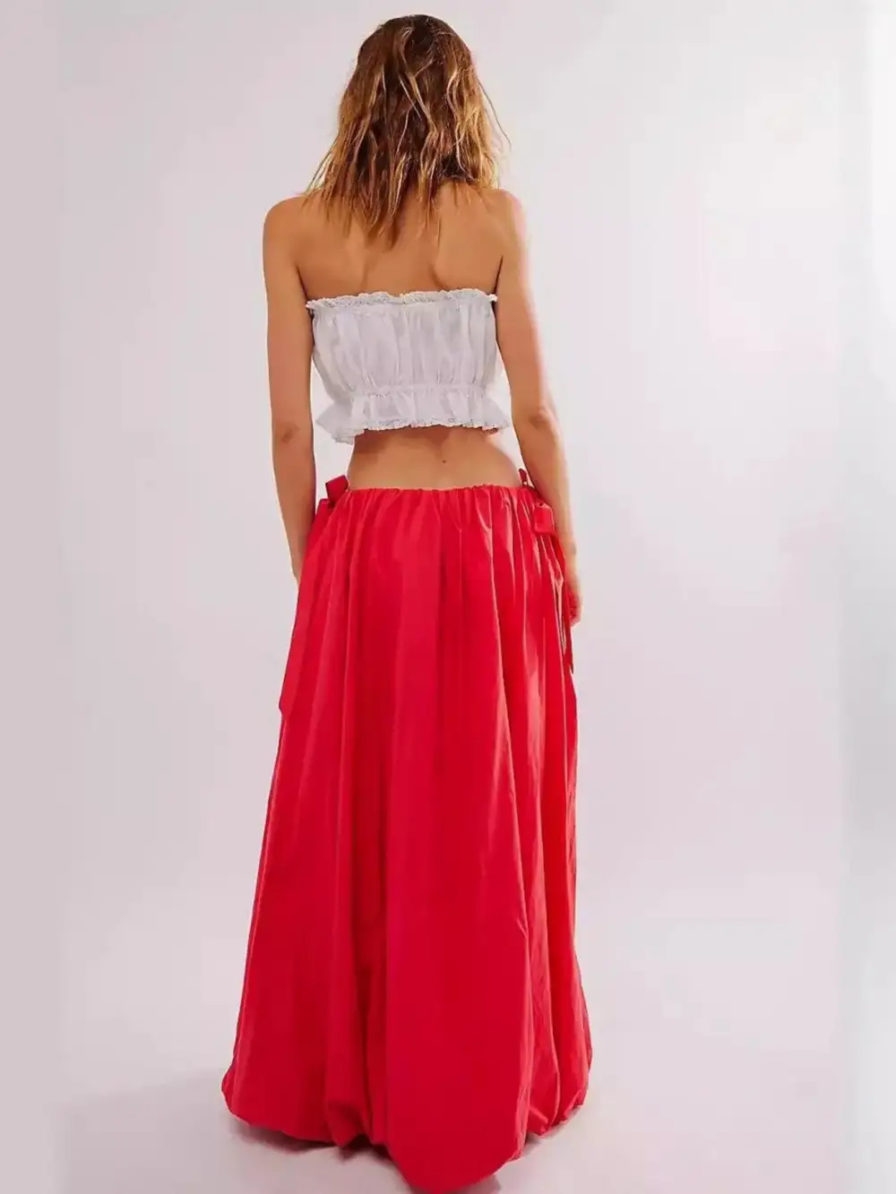 Side Bow Maxi Skirt with Pockets