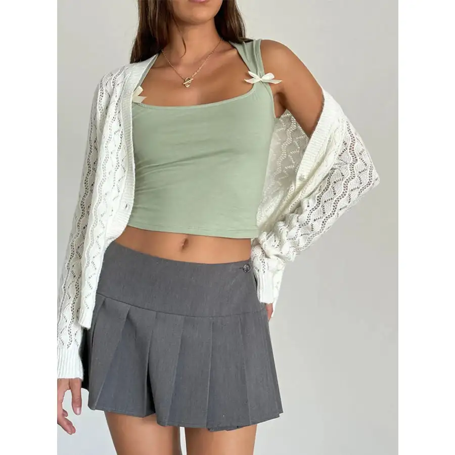 Bow Detail Square Neck Cropped Tank