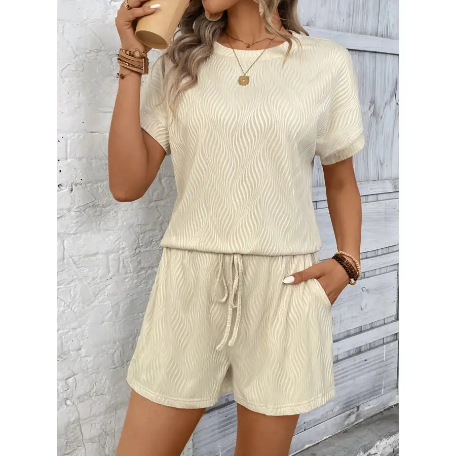 Textured Knit Round Neck Top and Shorts Set