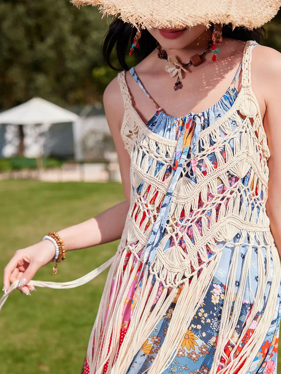 Crochet Fringe Boho Maxi Dress