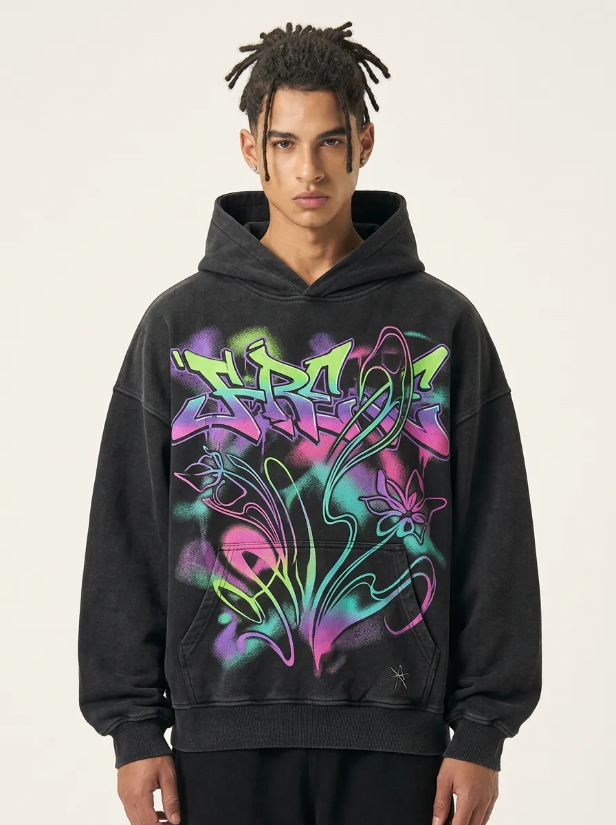 Unisex Streetwear Graffiti Floral Neon Graphic Hoodie