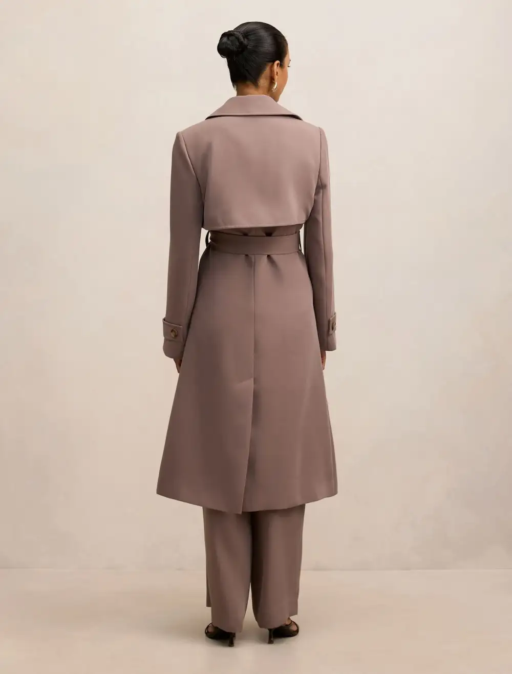 Blush Pink Petite Belted Double-Breasted Trench Coat