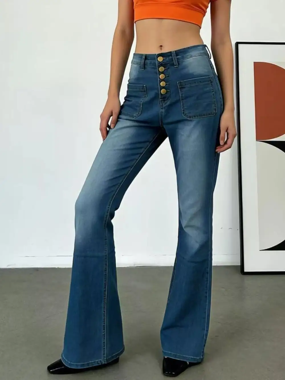 High-Waisted Button-Fly Flare Jeans
