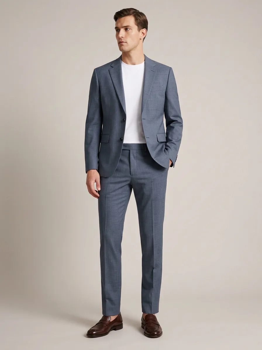 Men's Business Casual Blue Slim Fit Suit Set