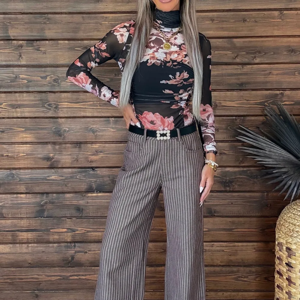 Floral Mesh Long-Sleeve Bodysuit