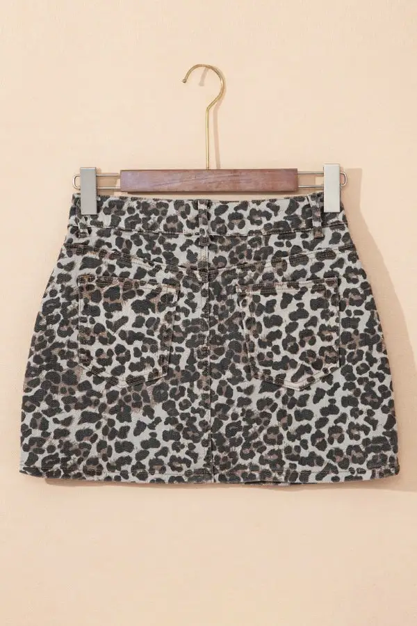Leopard Print Denim Mini Skirt