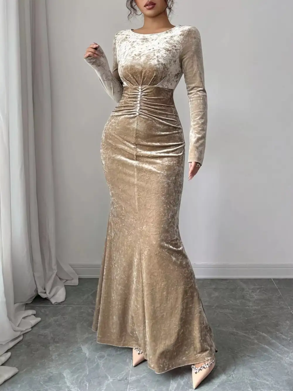 Velvet Ruched Maxi Dress