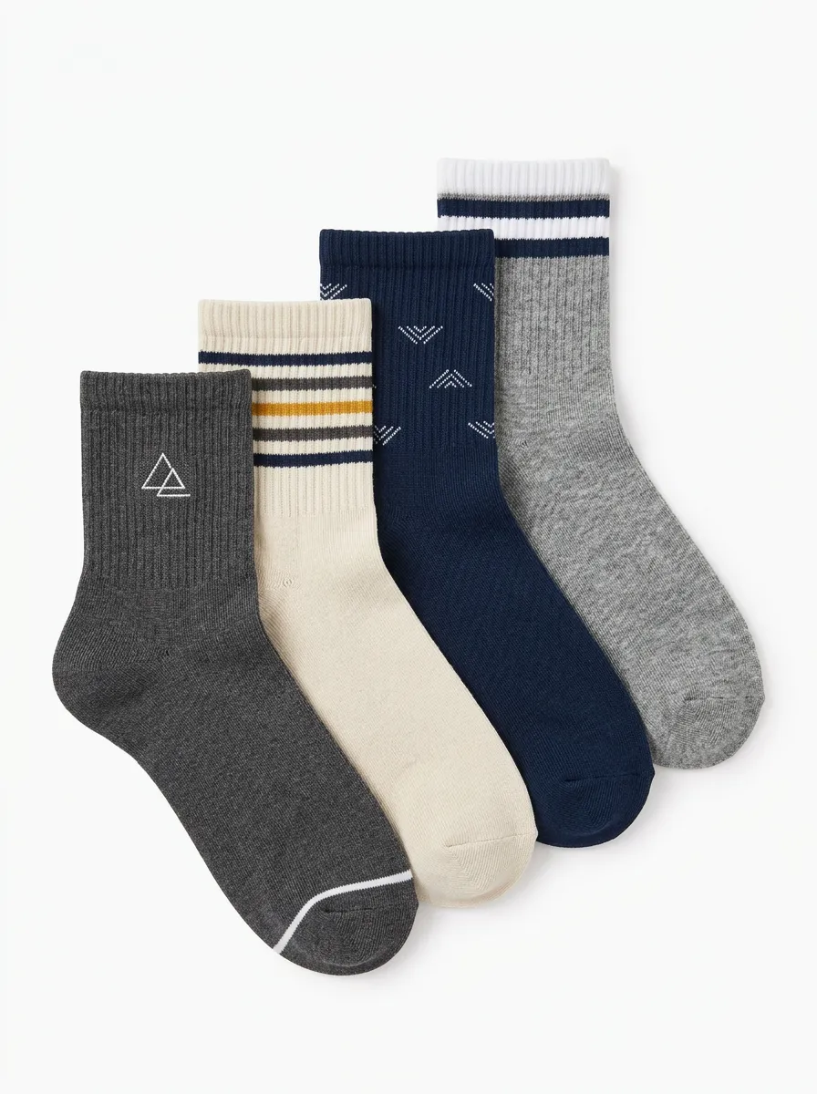 Relaxed Geometric Striped Modern Look Men's Four Pair Socks