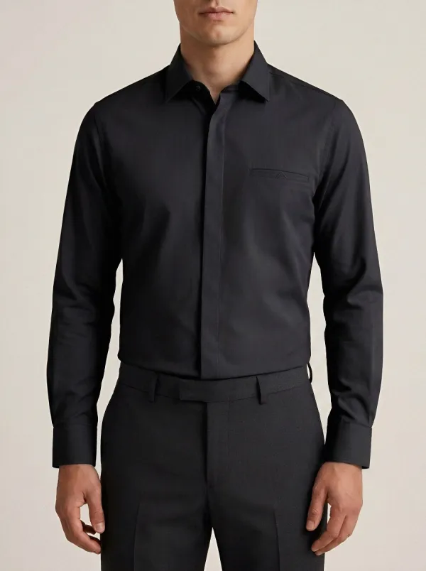 Men's Non-Iron Cotton Blue Formal Long Sleeve Shirt
