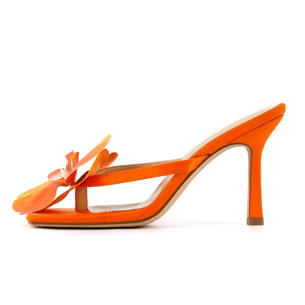 Square Toe Flower Thong Mule Sandals