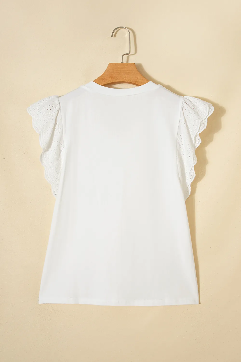 White Eyelet Embroidered Flutter Sleeve Tee