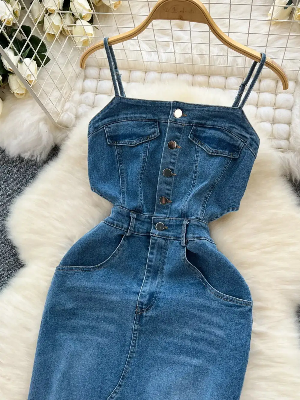 Denim Slit Sleeveless Dress Casual