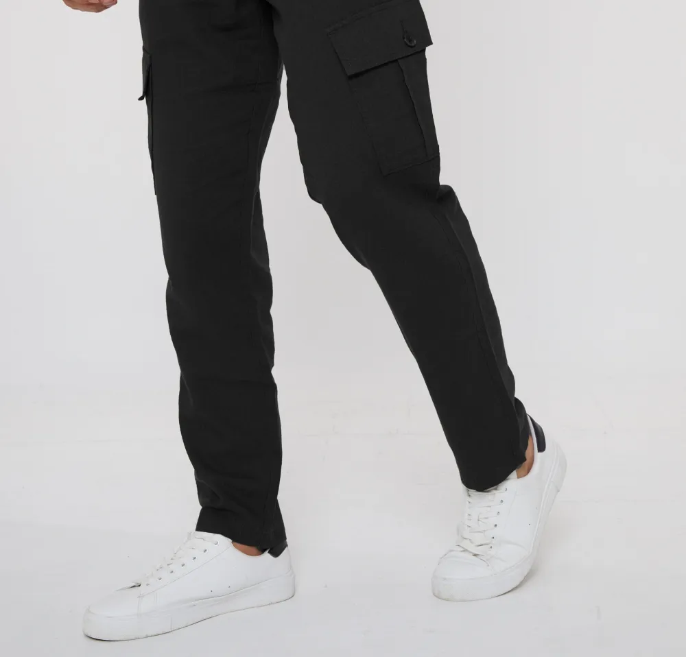 Men's Black Linen Blend Cargo Pants