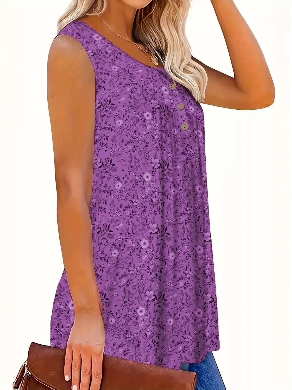 Full Size Button Detail Tank Plus Size
