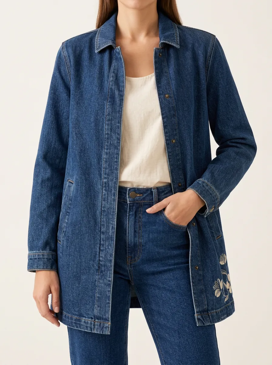 Women's Casual Denim Jacket with Denim Detail